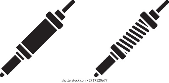 Zwei schwarze Zündkerzen Symbole Zündung Motor