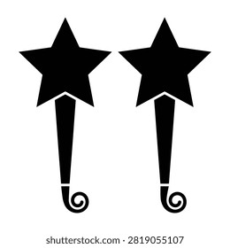 Two black star wands isolated on white background for magic and fantasy themes