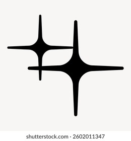 Two black star-shaped sparkles on a light gray background. Simple star sparkles. Minimalist star design. Elegant black star shapes. Minimal illustration vector.
