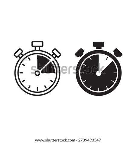 Two black stopwatch icons displaying different elapsed times isolated on white