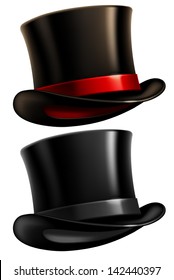 Two black top hats isolated on white background. Vector illustration.