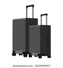 Two black travel suitcases with wheels illustration