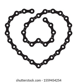 Two black vector heart created from bike chain. Isolated on white background.