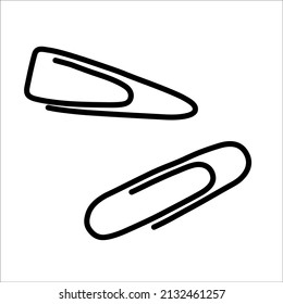 Two black vector paper clips in , isolated on a white background.