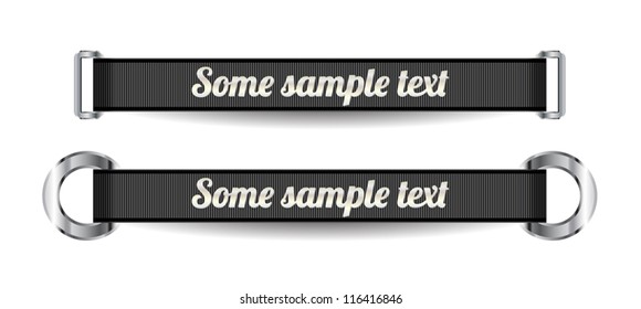Two black vector ribbons with metal buckles and rings