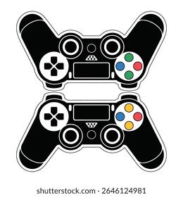 Dois controladores pretos de videogame são mostrados um acima do outro sobre um fundo branco O controlador superior é mostrado de cima e o inferior de baixo Cada controlador 