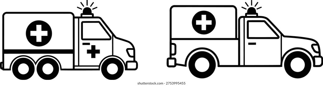 Two black and white ambulance vehicles parked side by side illustration Vector