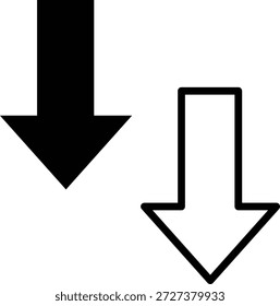 Dos iconos de flecha en blanco y negro apuntando hacia abajo uno al lado del otro sobre fondo blanco