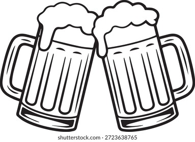 Dos tazas de cerveza en blanco y negro chapoteando con espuma Tops celebración de brindis
