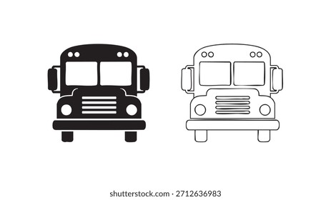 Dos iconos de autobús en blanco y negro. Uno es un autobús escolar y el otro es un autobús urbano