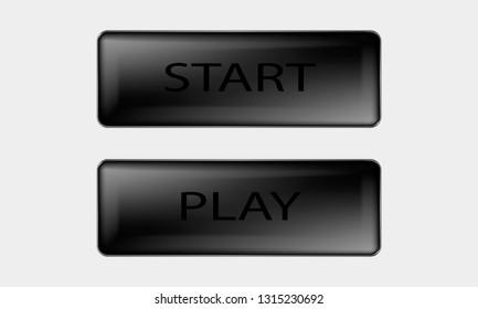 two black and white buttons with inscriptions start and play