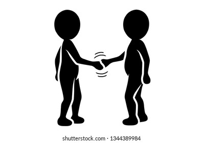 Two black and white characters 
shaking hands / Flat Design / Vektor / Icon
