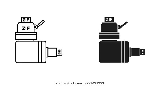 Two black and white electronic devices with ZIF sockets and connectors