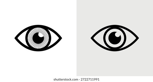 Zwei Schwarz-Weiß-Augen-Designs, ein detailliertes und ein vereinfachtes, zeigen unterschiedliche künstlerische Stile.