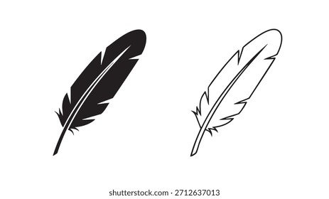 Dos plumas blancas y negras. Uno apunta a la derecha y el otro a la izquierda