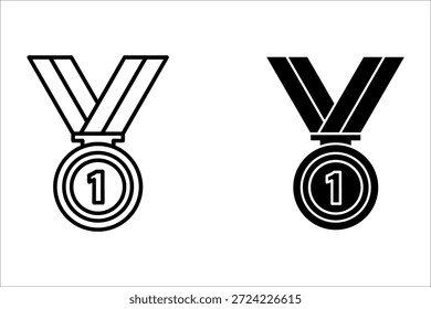 Two black and white first place medals with ribbons and number one on them