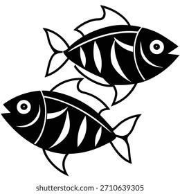 Dos ilustración de pescado blanco y negro nadando juntos elegantemente mariscos