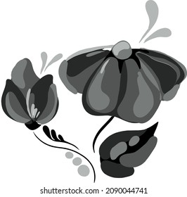 zwei schwarz-weiße Blumen auf einem Ast mit Blättern