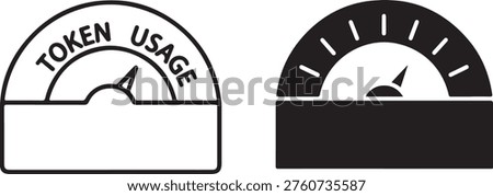 Two black and white gauge showing token usage and measurement levels with a semi circular dial and a pointing needle indicator