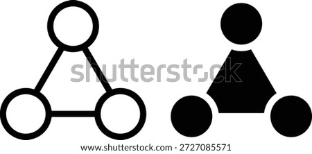 Two black and white geometric triangle shapes with circles on white background symbol