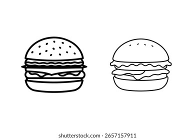 Two black and white hamburger outlines food fast food
