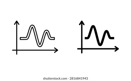 Two black and white heartbeat line graph icons isolated on a white background, representing pulse rate, medical data analysis, and clinical diagnostic visualization.