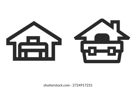 Dos casas blancas y negras con techo de arquitectura diferente