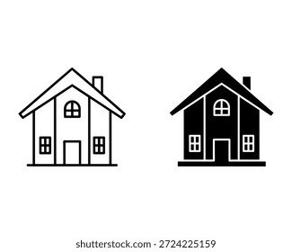 Two black and white house with simple geometric shapes and windows