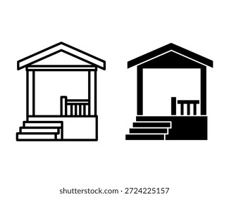 Duas casas pretas e brancas com degraus e colunas