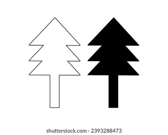 
two black and white illustrations of pine trees