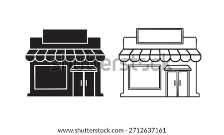 The two black and white images of a store front show a different perspective of the same building