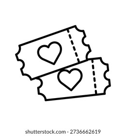Two black and white outline tickets with heart shape for love event