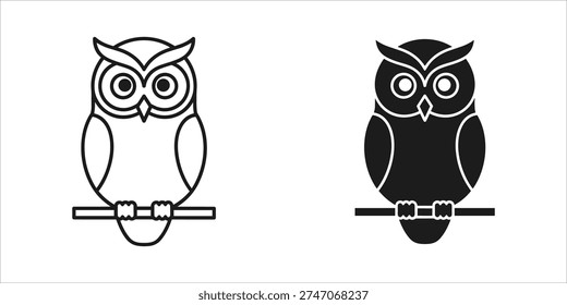 Two black and white owl silhouettes perched on bars