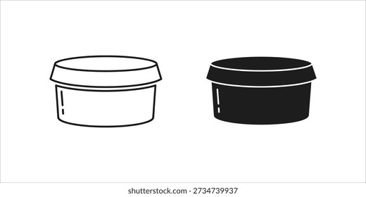 Two black and white plastic containers with lids line