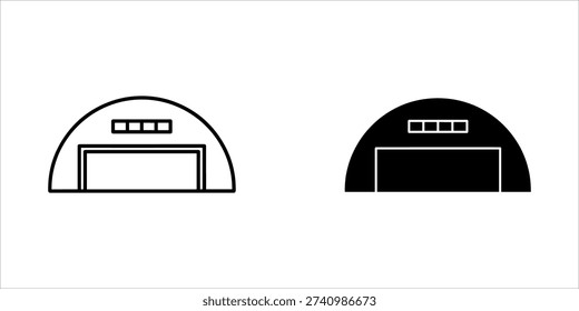 Two black and white quonset hut warehouse line