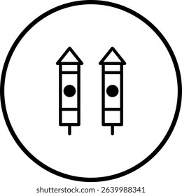 Two black and white rockets graphic illustration in a circular frame design