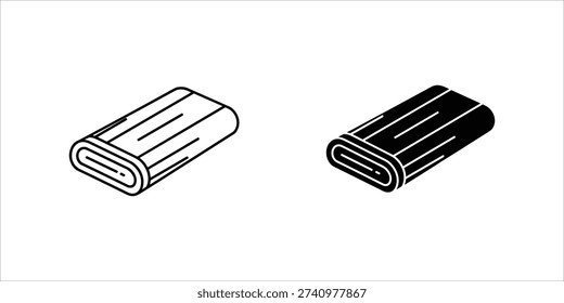 Two black and white rolled fabric or battery rolled fabric roll
