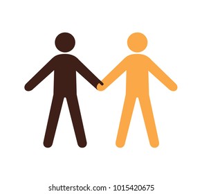 Two black and white skin persons holding the hands. No racism, human friendship concept.