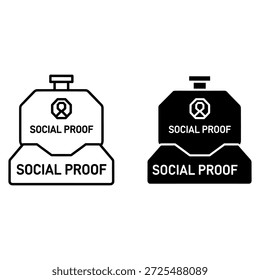 Dos pruebas sociales en blanco y negro con un símbolo de cinta y texto