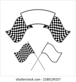 Two black and white sport flags silhouettes for start and finish lines