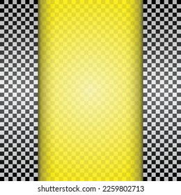 Two black and white sport flags silhouettes for start and finish lines with yellow transparent background