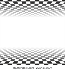 Two black and white sport flags silhouettes for start and finish lines. Checkered flags perspective background with gradient white wallpaper