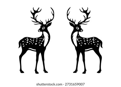 Two black and white spotted deer antlers silhouette flat vector illustration design isolated on a white background.