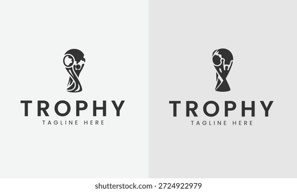Two black and white trophy with the word trophy and tagline text