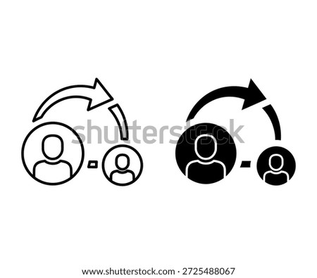Two black and white user with arrows and minus sign indicating removal or subtraction user black