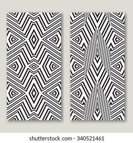 Two Black and White Vector Designs that tiles seamlessly. Abstract background, wedding invitation or greeting card design with geometric pattern, ornamental vector illustration