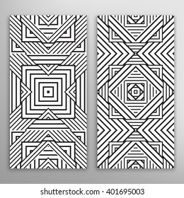 Two Black and White Vector Designs that tiles seamlessly. Abstract background, wedding invitation or greeting card design with geometric pattern, ornamental vector illustration