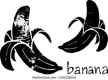 Two black and white vector linocut banana stamps for textile and paper design