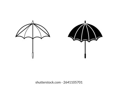 Two black and white vector umbrella illustrations isolated on a white background for design