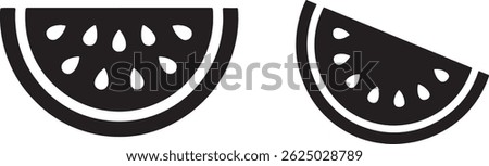 Two Black And White Watermelon Slices Simple Minimalist Vector Icon Design